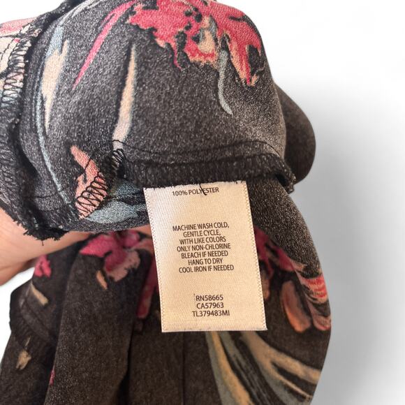 Leith Sleeveless Tropical Floral Flutter Hem Shift Mini Dress Black Small - Picture 9 of 9